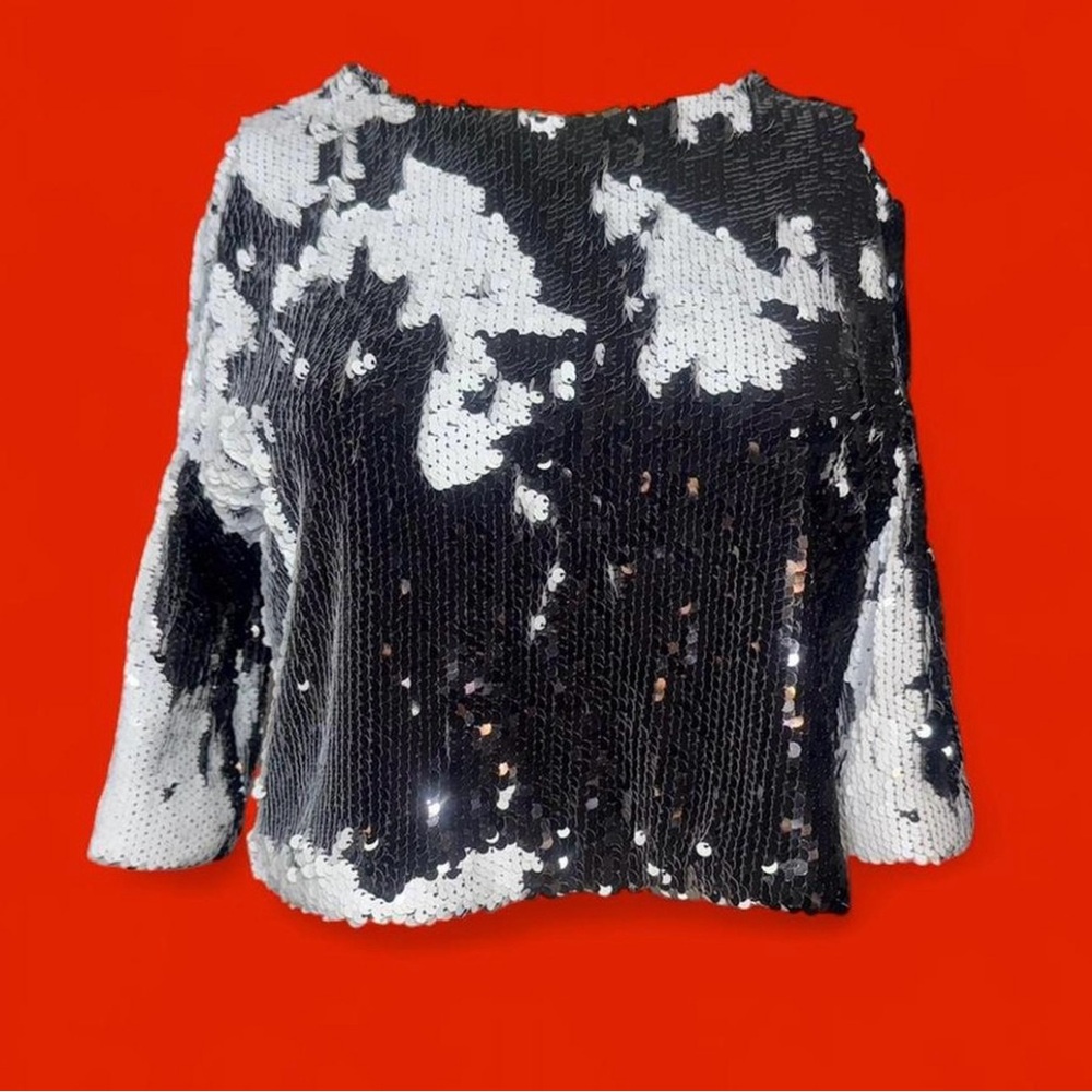 Lucy Paris Black and White Sequin Blouse